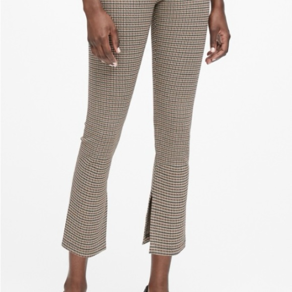 Banana Republic Houndstooth Flare Pants - Black and Tan Ponte Slit Hem - Japan